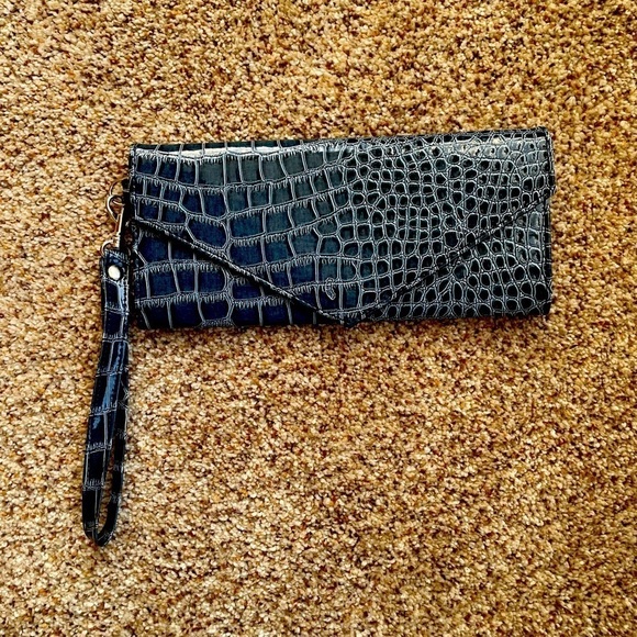 Aqua Blue Croc Embossed Envelope Purse Wallet - Picture 5 of 6